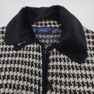 Catherine Stewart Womens XL Wool Houndstooth Faux Fur Collar Vest Black & White